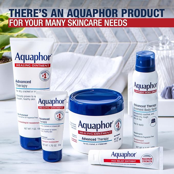 Aquaphor Healing Ointment Advanced Therapy Skin Protectant Skin Care Set, Body Moisturizer for Dry Skin, Minor Cuts and Burns, Dry Cuticles, Cracked Heels, Hands and Lips, 14 Oz Jar + 1.75 Oz Tube