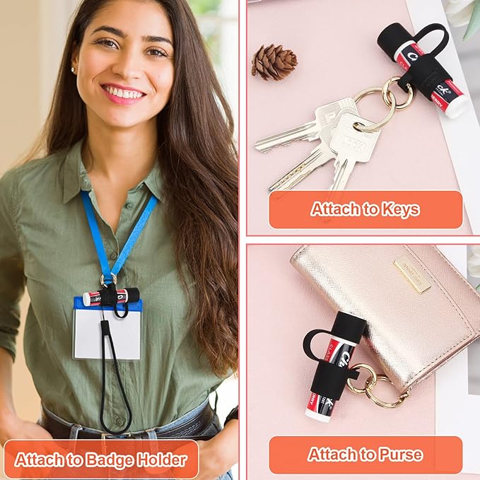 Desing Wish Silicone Lip Balm Holder with Cap Cover Portable Chapstick Holder Keychain Sleeve Lip Balm Key Chain with Key Ring and Wrist Strap Lanyard - Black