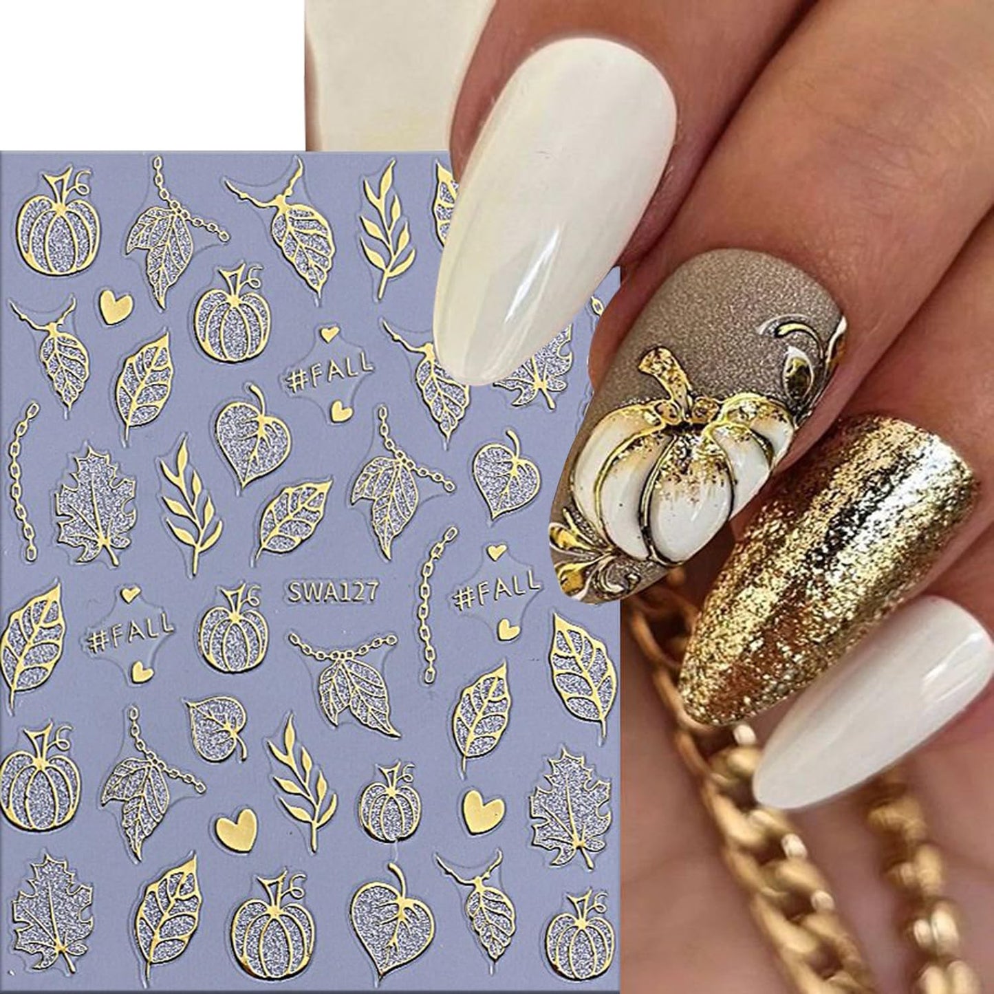6 Sheets Halloween Nail Art Stickers 3D Self -Adhesive Pumpkin and Leaves Nail Decals Holographic Spider Bat Nail Stickers Halloween Nail Decoration for Women Manicure Supplies