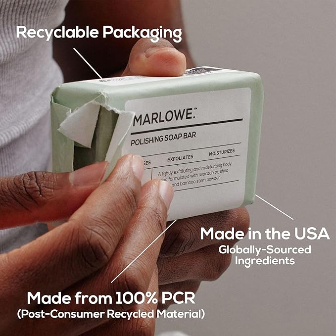 MARLOWE. No. 108 Lightly Exfoliating Soap Bar, 7oz (12 Bars) Polishing, Moisturizing & Cleansing Bar Soap for Men, Made with Natural Ingredients