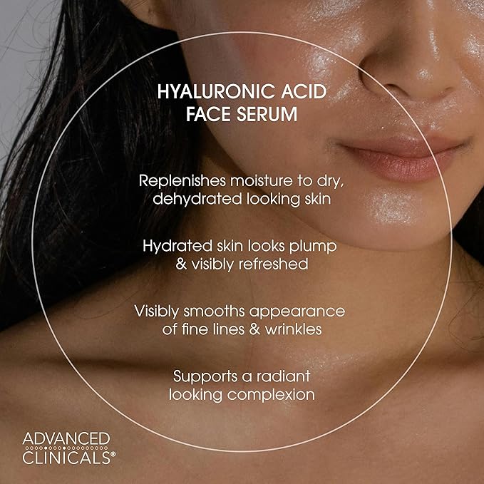 Advanced Clinicals Hyaluronic Acid Moisturizer Body Cream + Hyaluronic Acid Serum 2PC Skin Care Set | Face Serum & Body Lotion Help Diminish Appearance Of Wrinkles, Fine Lines, & Dry Skin, 2PC Bundle