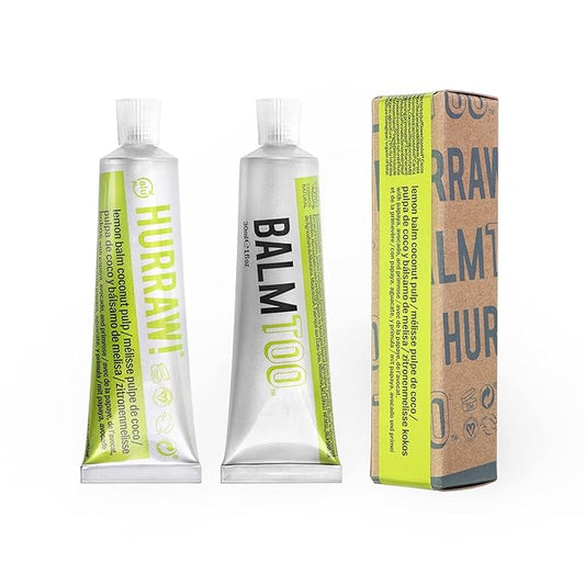 Hurraw! Balmtoo Squeezable Balm, Lemon Balm Coconut Pulp: Ultra-moisturizing. Anywhere application. Body, face, lips, neck, fingers, toes. 1 tube = 7 sticks of lip balm. Natural, Organic. Made in USA