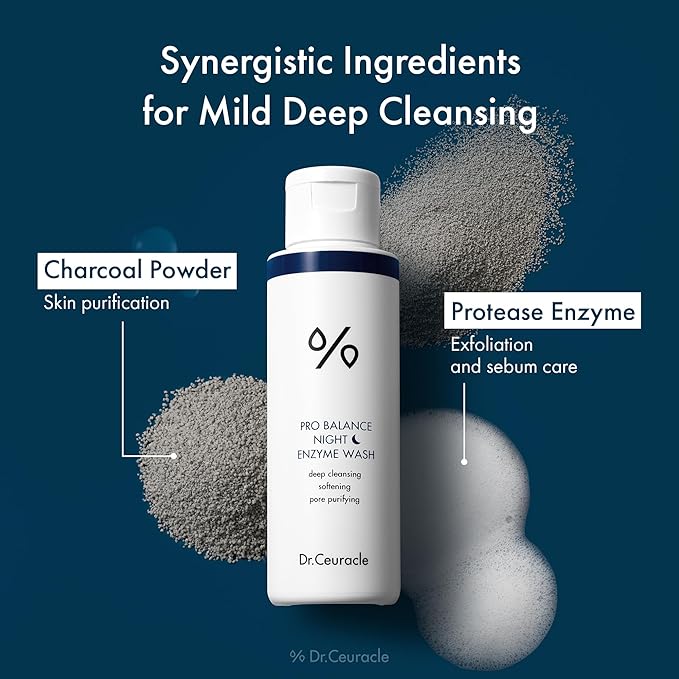 Dr.Ceuracle Pro Balance Enzyme Powder Face Wash - Korean Day and Night Natural Enzyme Powder Face Wash for Deep Pore Cleansing, Sebum Removing, pH Skin Balancing Care (Night Wash)