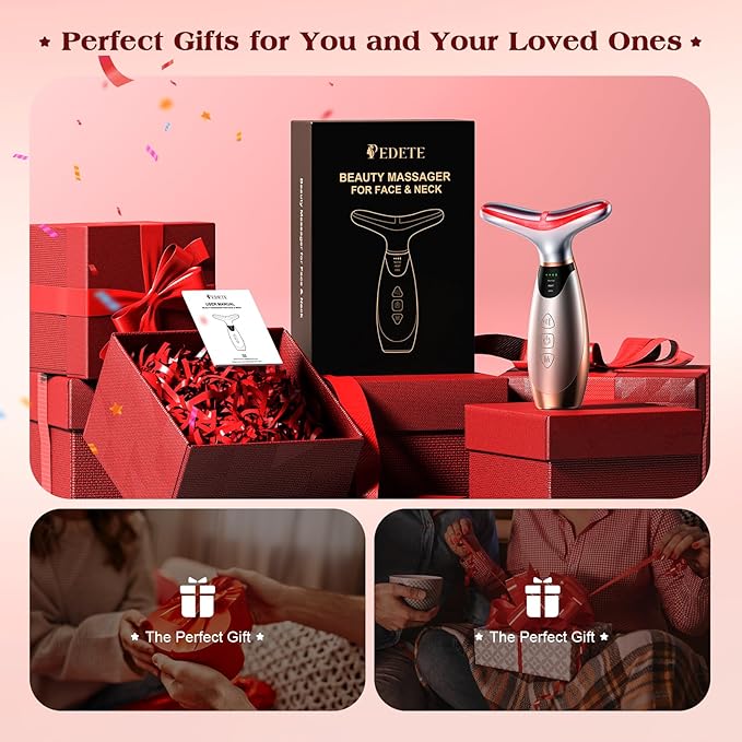 Facial Massager, 7 Colors Red Light Therapy for Face and Neck, Face Lift Device with 113°F Heating Vibration for Multi Skin Care