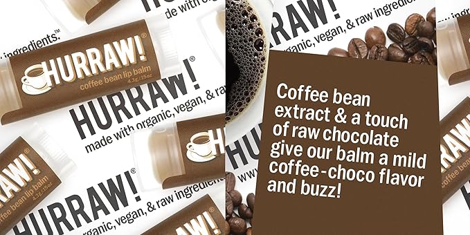 Hurraw! Coffee Bean Lip Balm, 2 Pack: Organic, Certified Vegan, Cruelty and Gluten Free. Non-GMO, 100% Natural Ingredients. Bee, Shea, Soy and Palm Free. Made in USA