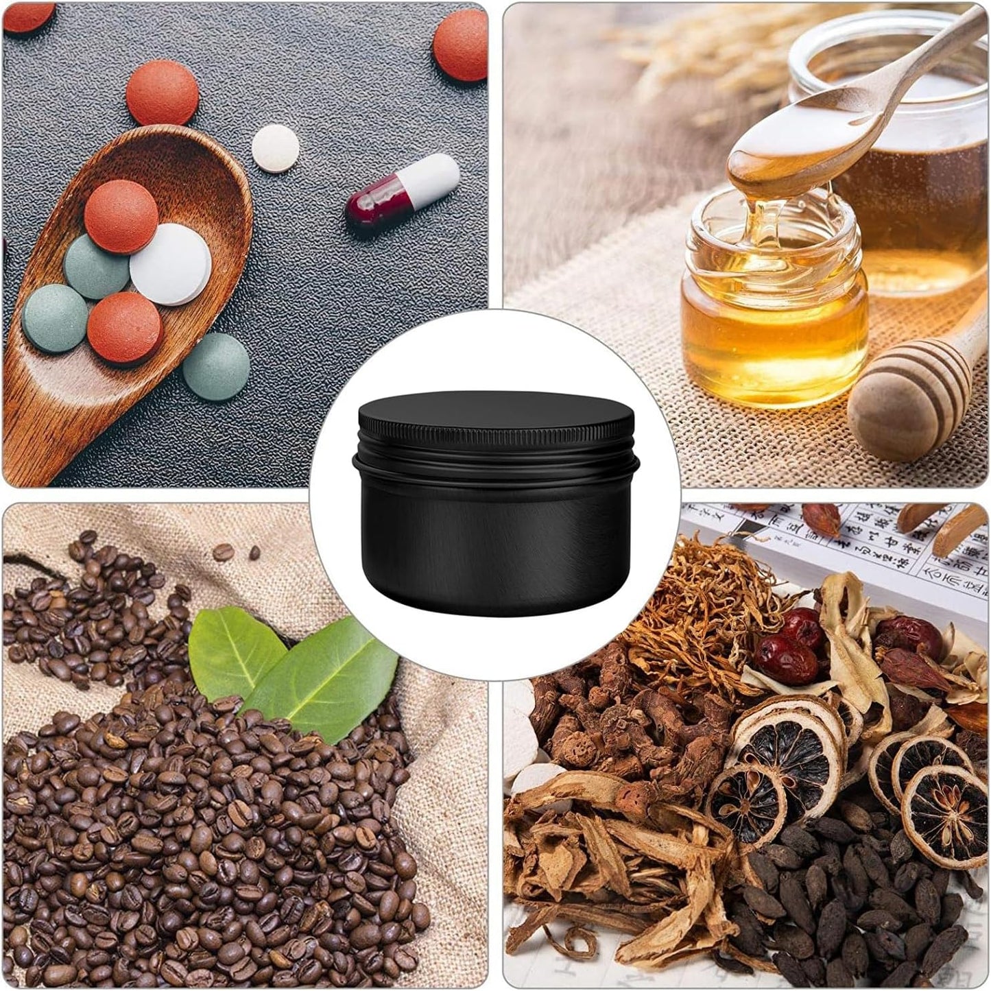 6 Pack 4 oz Aluminum Tins Airtight Storage Tins Containers Bulk Tins with Screw Lids for Kitchen, Storing Spices, Candies, Lip Balm, Salve,Black