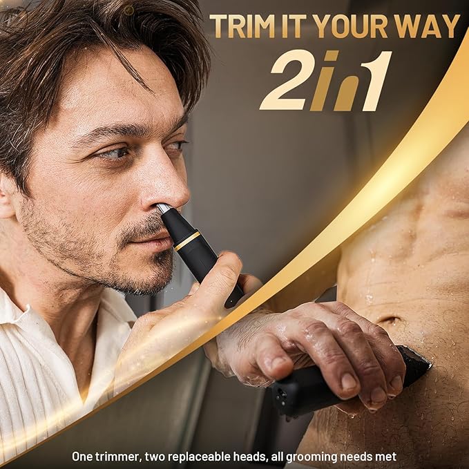 Electric Razor for Men, IPX7 Waterproof Versatile Shaver for Temple, Groin, Nose, Ear Hairs, Beard, Body Hair Trimmer for Men, Painless Grooming Kit with 2 Replaceable Ceramic Blade Heads
