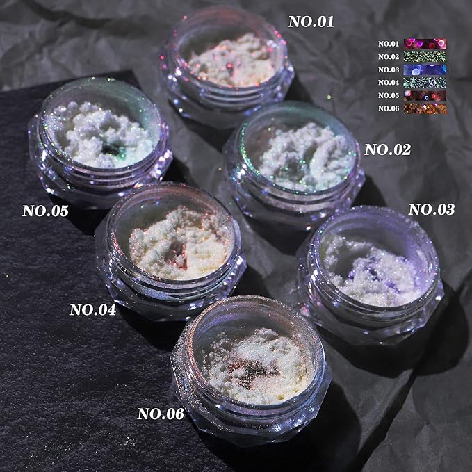3 Boxes Ice Transparent Aurora Nail Powder Neon Rainbow Holographic Chameleon Powder Multi Chrome Iridescent Pigment Pearlescent Nail Art Glitters(Transparent#4#5#6)
