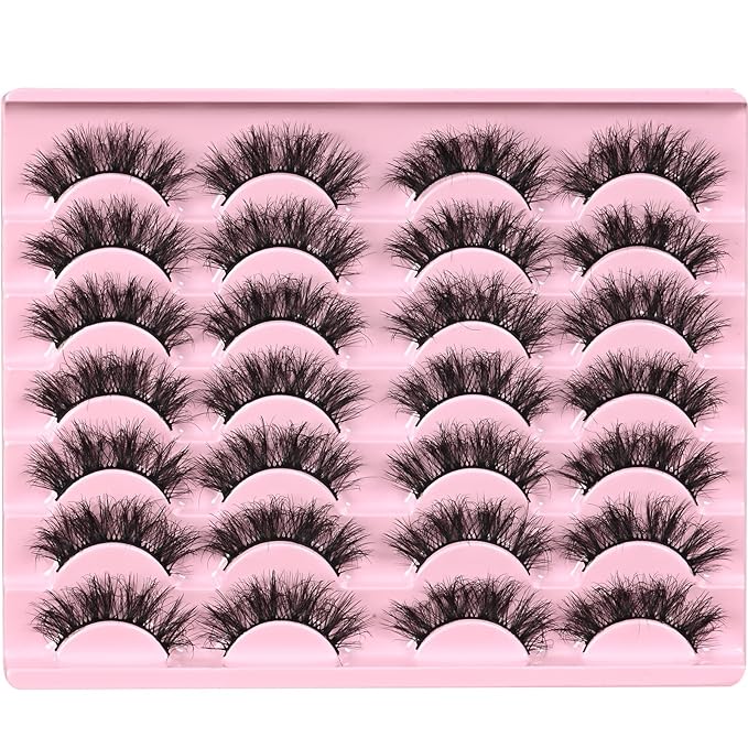 FARRED Fluffy Lashes Natural False Eyelashes Short Wispy Lash Pack 14 Pair Natural Look Cat Eye Strip Eyelash Small Fake Lashes Full Pestañas Sets for MUA and Beginners Daily Makeup (F11 | 7-16mm)