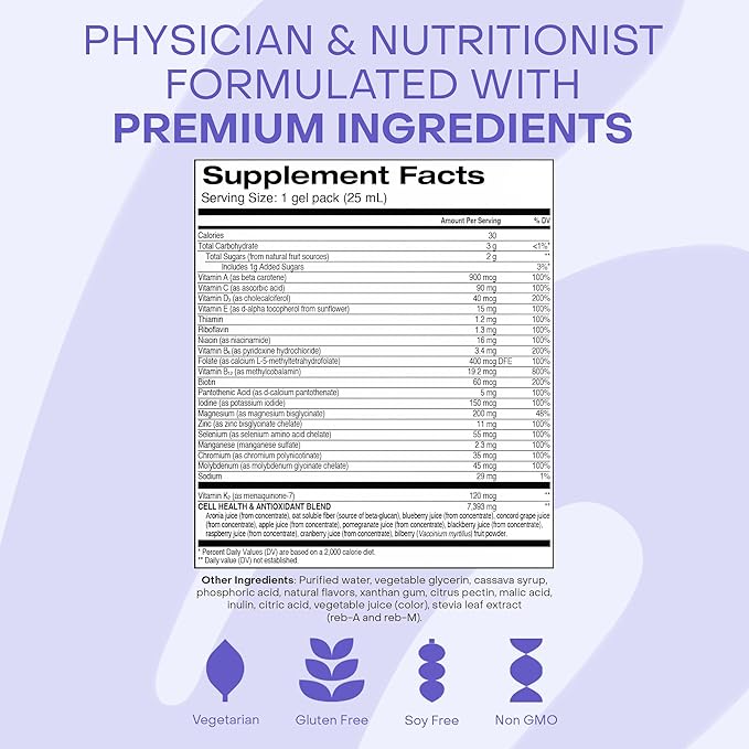 Healthycell Bioactive Daily Liquid Multivitamin for Men & Women – 20+ Essential Vitamins, Minerals & Antioxidants for Brain, Heart, Immune Support, Skin & Hair Support - 14 Gel Packs