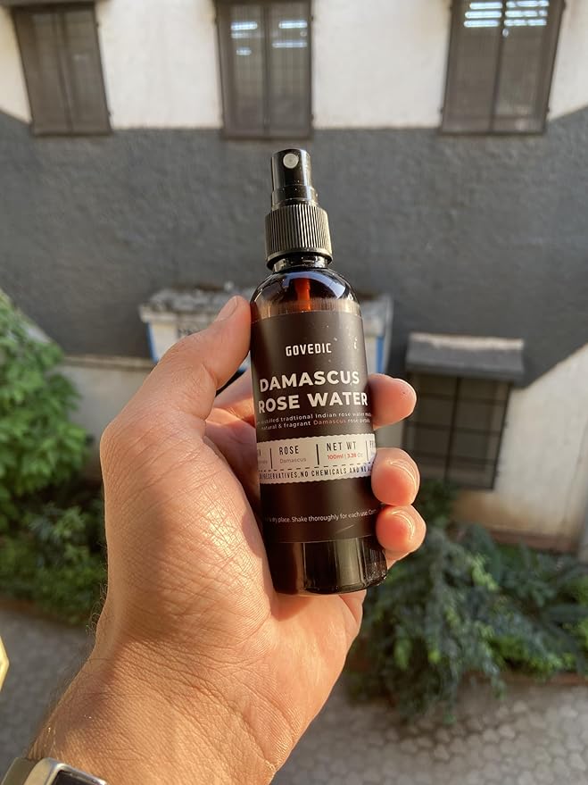 Govedic Rose Water Spray for Face Made with Damask Rose Petals, All-Natural Formula, No Dyes or Alcohol, Suitable for All Skin & Hair Types 100ml 3.38 Oz