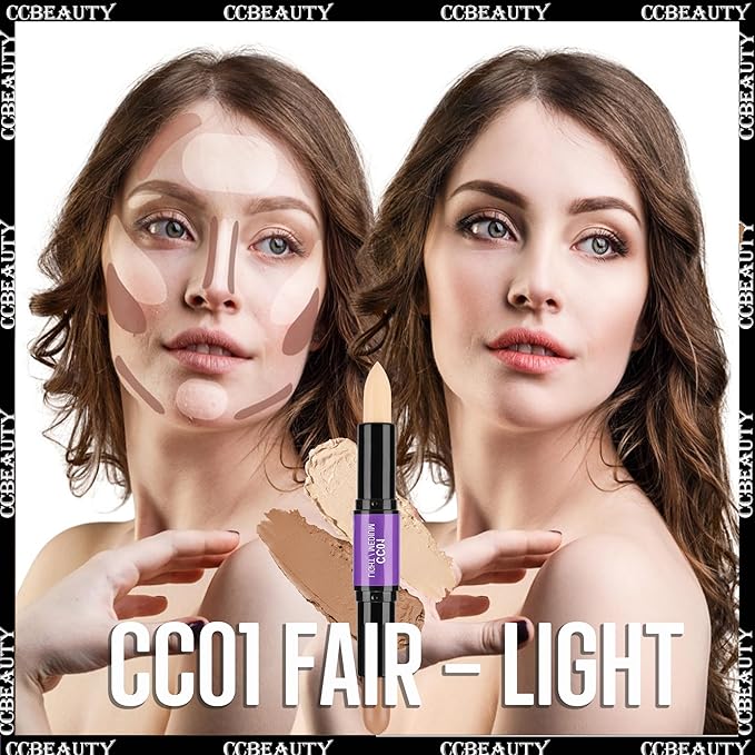 CCbeauty 2pcs 2-IN-1 Matte Contour Highlighter Stick with Blush,Cream Dual-End Highlight Bronzer Concealer & Blusher for Cheeks & Lip, Long Lasting Contouring for Face Shaping Makeup, Light-Medium