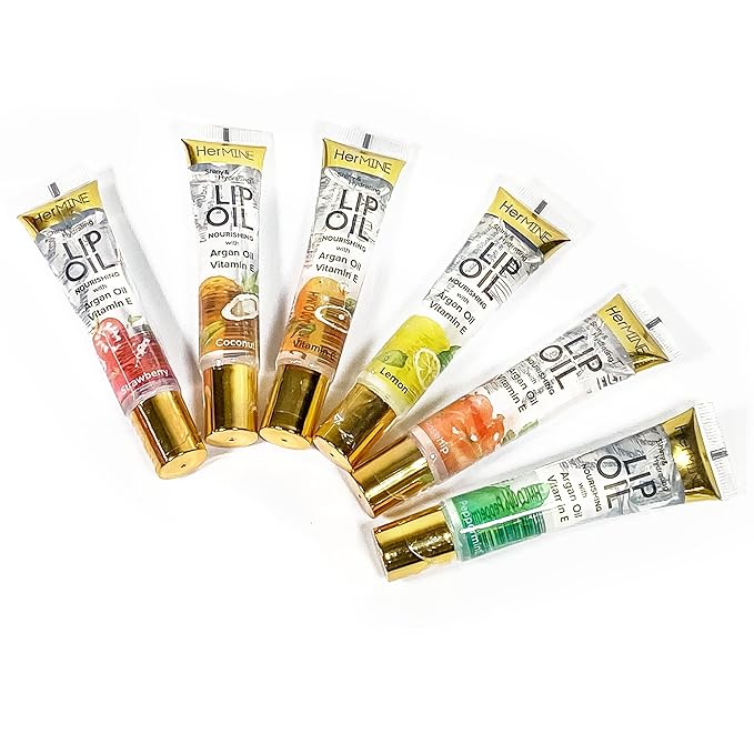 HerMINE Hydrating Lip Oil with Argan oil & Vitamin E Clear Long Lasting Nourishing Lip Oils Moisturizing Gel Multi-Packs Softening Clear Oil