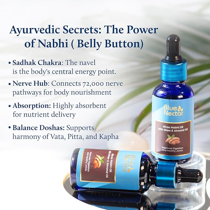 Blue Nectar Ayurveda Nabhi Oil with Ghee & Almond Oil | Natural Navel Oil for Belly Button for Digestion & Joint Health | 100% Natural & Herbal (21 Herbs, 0.33Fl Oz)