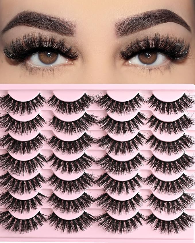 FARRED Cat Eye Lashes Fluffy False Eyelashes 14 Pairs Fake Eyelashes Natural Look Short Natural Lashes Cateye Lash Wispy Volume Eyelash Faux Mink Strip Lashes Pack for Daily Makeup (F27 | 9-17mm)