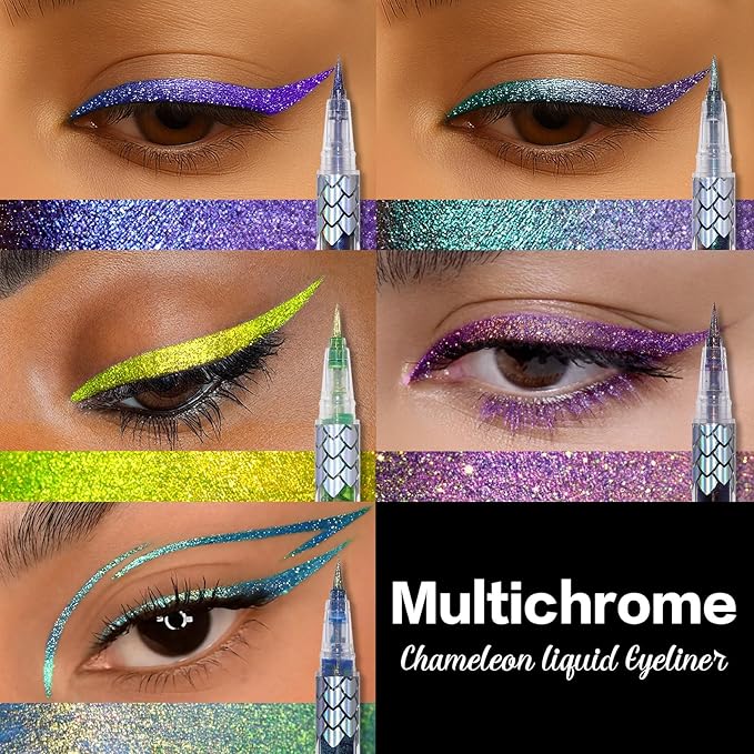 Chameleon Liquid Eyeliner, Blue Purple Metallic Color Shifting Shimmery Eye Liner, Duo-color Waterproof Long Lasting Glitter Eye Makeup Pen Eyeliners (Twilight Iris)
