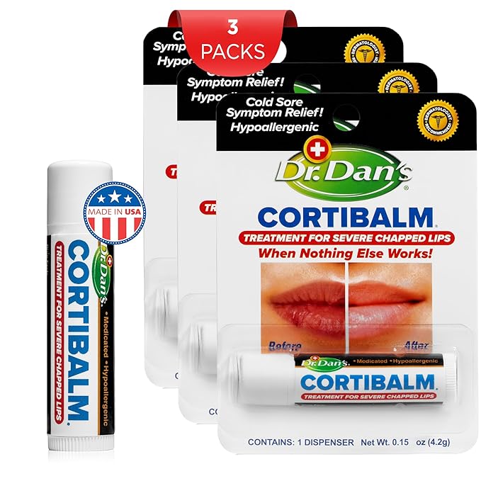Dr. Dan's Cortibalm -3 Pack -for Dry Cracked Lips - Healing Lip Balm for Severely Chapped Lips- Designed for Men, Women and Children
