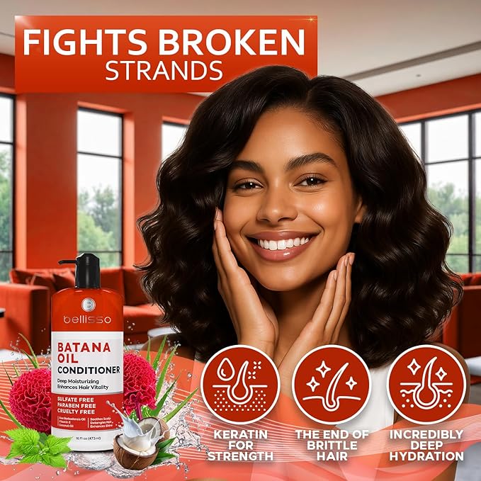 BELLISSO Batana Oil Conditioner for Women and Men - Sulfate Free, Volumizing Treatment for Thinning Hair - Thickening, Volume Boost - 16 Fl Oz