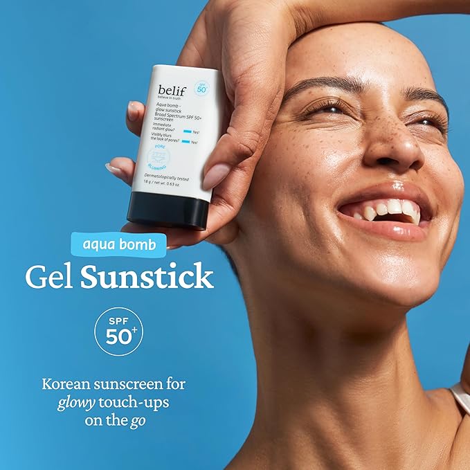 belif Aqua Bomb Niacinamide Sunscreen Stick SPF 50+ PA++++ – Korean Sunstick for Face with Hyaluronic Acid, No White Cast, Lightweight Velvet Finish, Daily UV Protection, Semi-Matte Glow, 0.63 oz