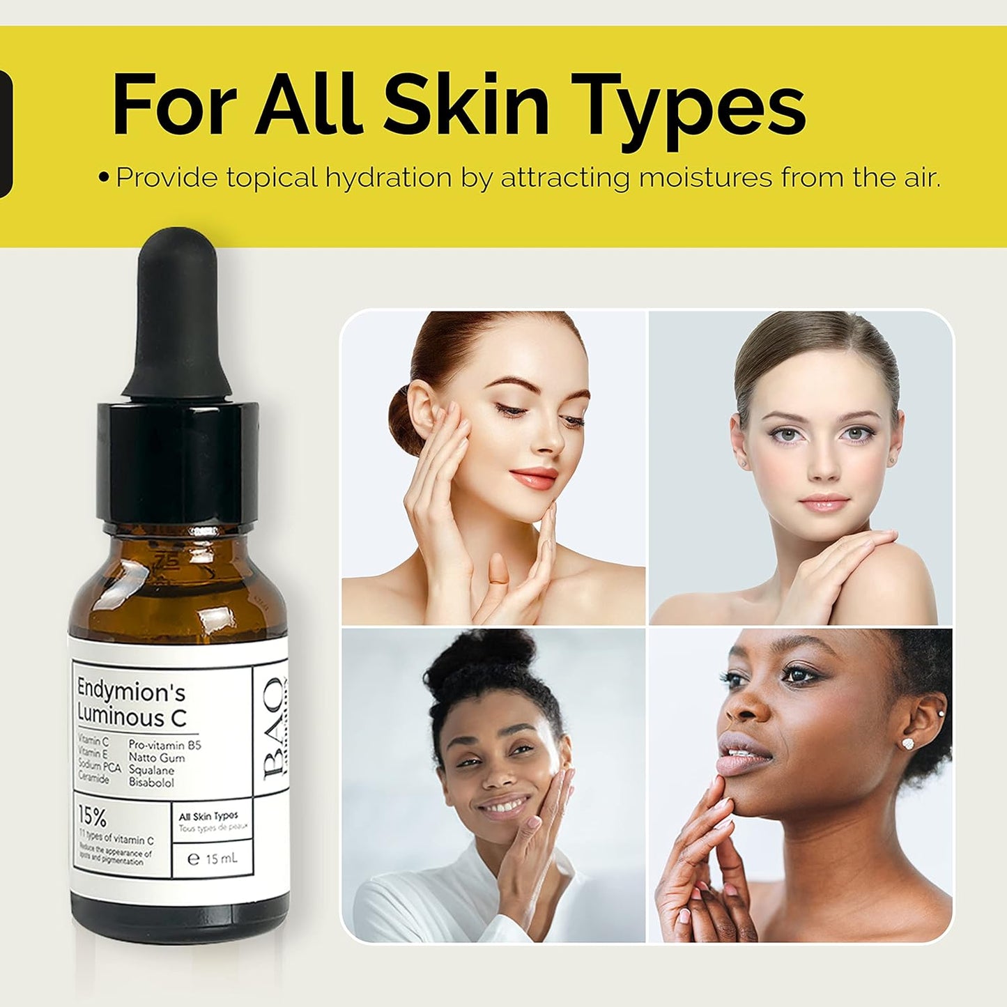 ENDYMION’S LUMINOUS C Face Serum | Bisabolol, Squalane, Vitamin C &E | Multi Vitamin Serum for Brightening, Regenerating And Refreshing Skin| For All Skin Types (15 ML)