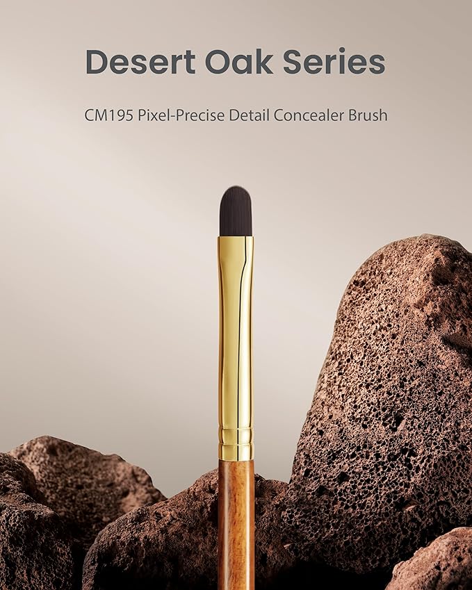 Desert Oak Series Pixel-Precise Detail Concealer Brush - Micro Teardrop Head for Acne Scars & Dark Spots, Sustainable Bubinga Handle (CM 195)