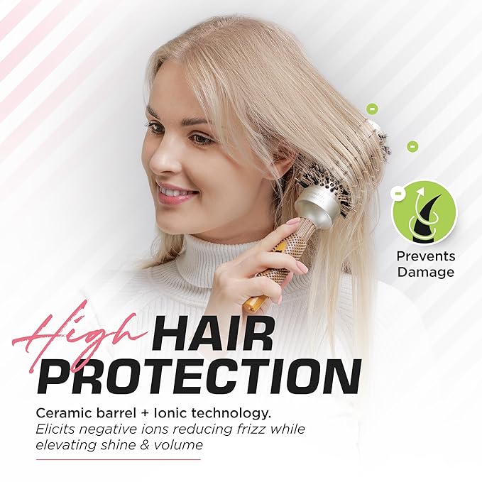 Fagaci Professional Round Brush with Natural Boar Bristle for Blow Drying, Nano Technology Ceramic + Ionic for Voluminous Healthy Hair Styling | Includes 4 Styling Clips