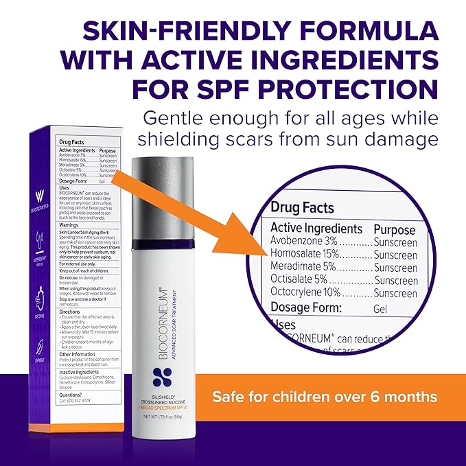 Biocorneum Advanced Scar Treatment with Silishield® & SPF 30 20g – Fast-Drying, Water-Resistant Silicone Scar Gel - Surgeon Recommended Scar Removal for New & Old Scars - Suitable for Children