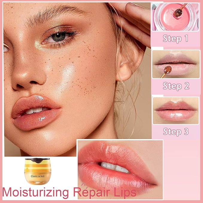 1 PCS Bee Lip Balm Honey Pot, Exfoliating Honey Bee Lip Balm Sleeping Lip Mask Overnight with Sticks, Honey Pot Lip Balm Prevention Dry Hydrating and Crack Lip Scrubs