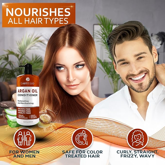 Argan Oil Conditioner - Sulfate Free with No Parabens - Moroccan Botanicals for Women and Men - Professional Moisturizing, Anti Frizz, Hydrating Solution for Dry, Wavy, Curly and Color Treated Hair