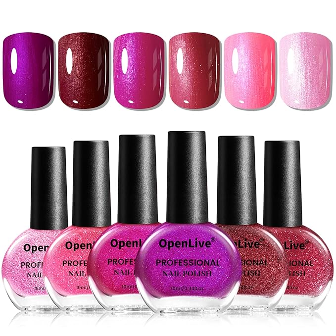10ml 6 Colors Red Glitter Nail Polish Set Glitter Rose Red Pink Deep Purple Series Nail Polish Gifts for Women