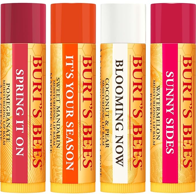 Burt's Bees Gifts, 4 Lip Balm Products, Just Picked Set - Pomegranate, Sweet Mandarin, Coconut Pear & Watermelon (4 Pack)