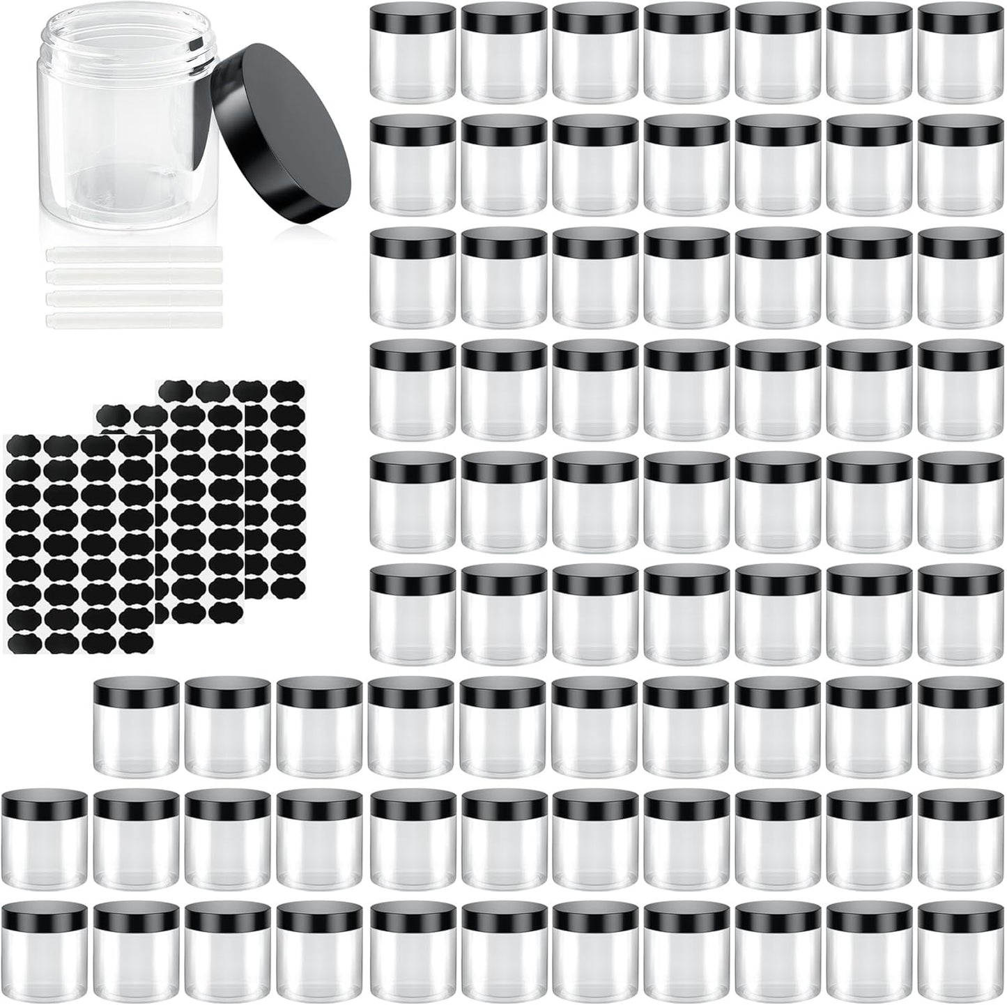 75 Pack 4 Oz Plastic Containers with Lids, OBKJJ Clear Travel Size Leak Proof Makeup Travel Containers BPA Free Cosmetic Slime Jars for Lotion, Cream, Body Butter, Makeup, Ointments (75)