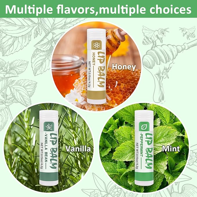 24 Pack Lip Balm Bulk, Vanilla Mint Honey, 100% Natural Lip Balm with Vitamin E and Coconut Oil, Moisturizing Lip Balm for Dry Lips