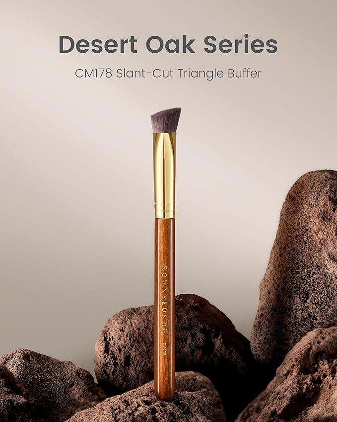 Desert Oak Series Triangular Contour Brush - Angled Synthetic Bristles for Cream/Liquid/Powder, Luxe Bubinga Handle & Brass Ferrule (CM 178)