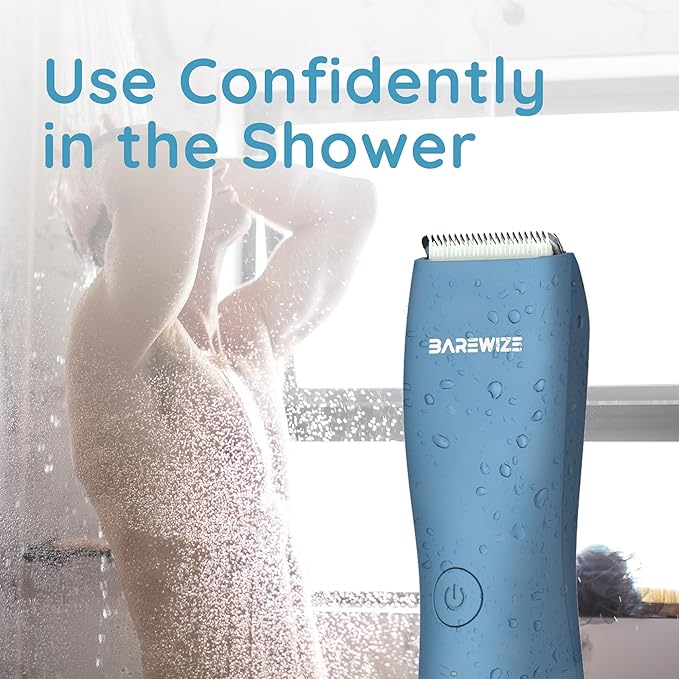 Body Hair & Pubic Hair Trimmer for Men & Women, Painless Electric Body & Bikini Shaver | Waterproof, Type-C Rechargeable, LED Light, Replaceable Blade, Manscape Personal Groomer (Denim Blue)
