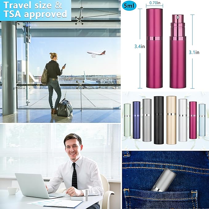 3-Pack 5ml Refillable Perfume Atomizer Travel Bottle Leakproof Luxury Travel Perfume Refillable Bottle, Portable Fragrance Atomiser (Black & Grey & Rose Red)