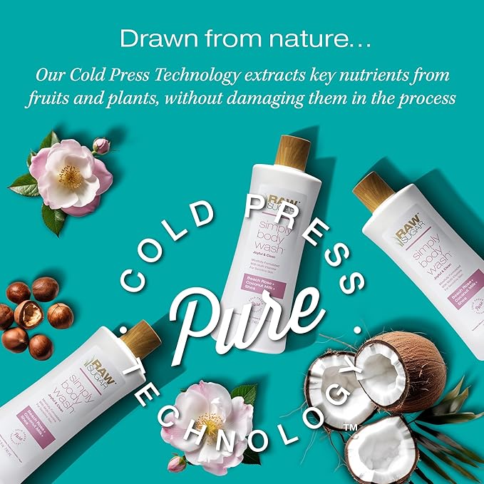 RAW SUGAR Simply Body Wash, Beach Rose + Coconut Milk + Shea (25 Fl Oz, Pack of 1) Sensitive Skin Bath Soap, Formulated without Sulfates & Parabens