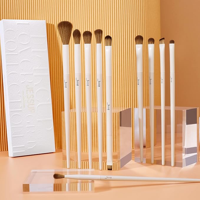Jessup Precision Makeup Brushes 10Pcs Eye Makeup Brush Set Premium Synthetic Eyeshadow Concealer Eyeliner Eyebrow Blending Highlight Brush, Light Grey T330