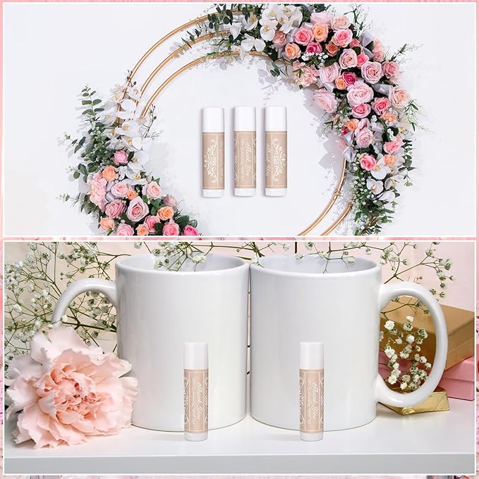 Dunzy 50 Pcs Thank You Gift Lip Balm Bulk Baby Shower Party Favors Bridal Shower Favor Lip Care with Assorted Fruit Flavors Thank You Lipstick for Guest Basket Gift Stuffer (Vintage)