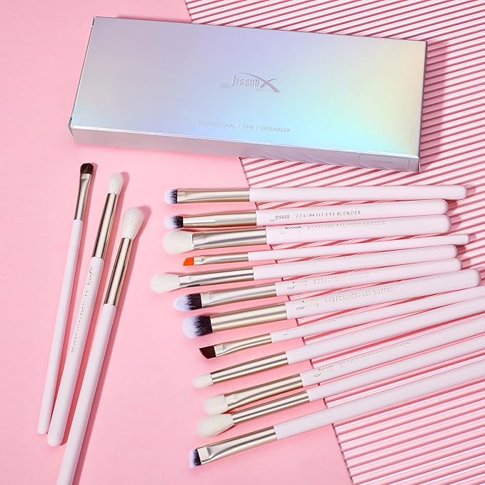 Jessup Eyeshadow Brushes 15pcs, Natural Eye Brush Set for Eyeshadow Blending Concealer Eyebrow Eyeliner, Blushing Bride T294