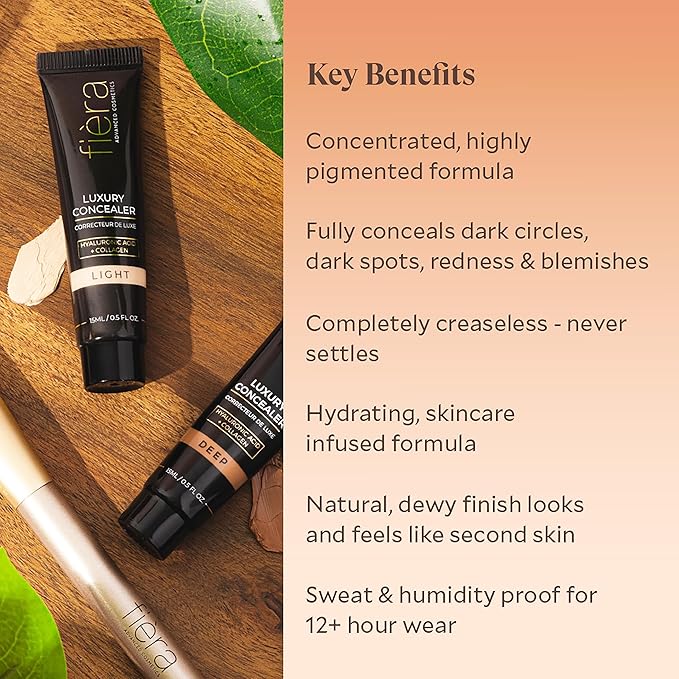 Fièra Luxury Concealer with Anti-Aging - All Day Coverage for Dark Circles, Fine Lines, Wrinkles & Spots - Medium, 0.5 Ounce