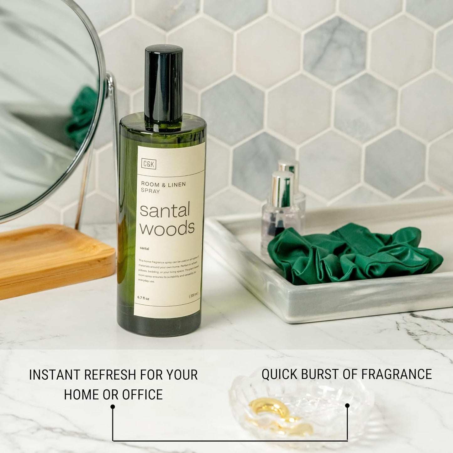 Craft & Kin Santal Woods Room Spray for Bedding, 6.76 oz, Pillow Spray, Long-Lasting Room Freshener, Soothing Aroma Mist for Home & Washroom