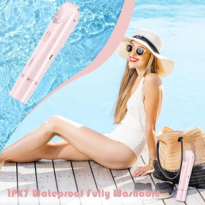 2-in-1 Women's Electric Shaver, Waterproof Cordless Bikini Trimmer & Body Razor, Dual Head Pain-Free Design, Pink Galaxy (2025)