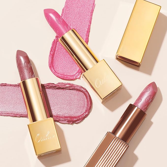 Oulac Metallic Pink Lipstick Set 3PCS, Comfortable Creamy Texture, Smooth No Grainy Feeling, Vegan & Gluten Free, Full-Coverage Lip Makeup, 3 X 4.3 g, 602+01+17