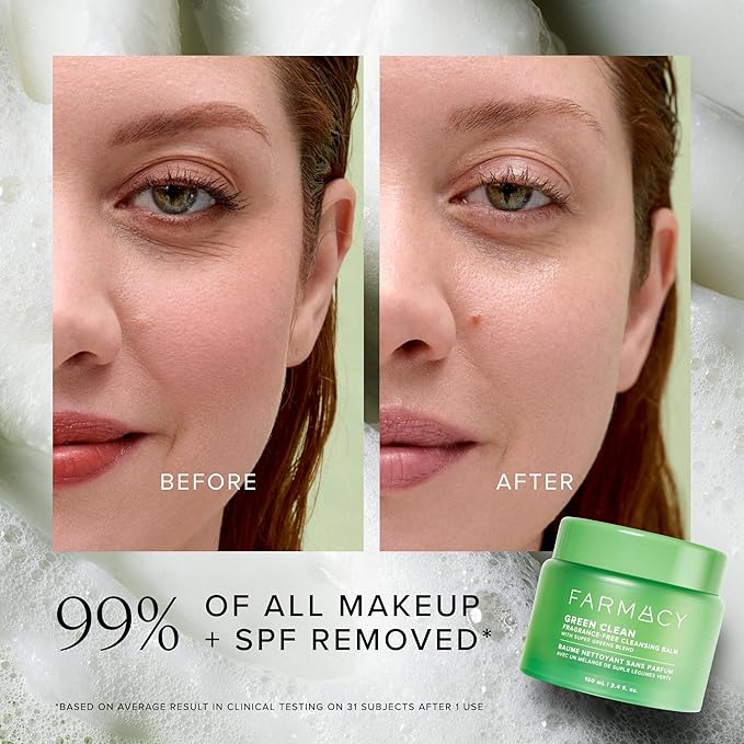 Farmacy Makeup Remover Cleansing Balm - Green Clean Waterproof Makeup Remover + Oil Based Cleanser - Newly Formulated Double Cleanser with Plant Based Waxes + Upcycled Moringa (30ml)