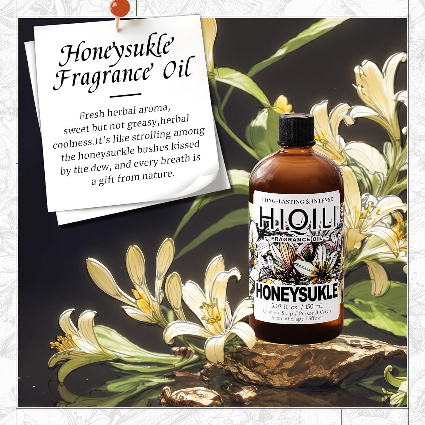 HIQILI Honeysuckle Fragrance Oil for Home Diffuser, Perfect for Candle & Soap Making, Relaxation, Beautiful Gifts - 5.07 Fl Oz