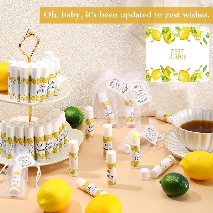 Fumete 50 Pack Lemon Baby Shower Party Gifts Favors Bulk Lip Balms for Guests Boys Girls Neutral Gender Reveal Favors for Baby Shower Prizes Souvenirs Bags Stuffer Classroom Prizes