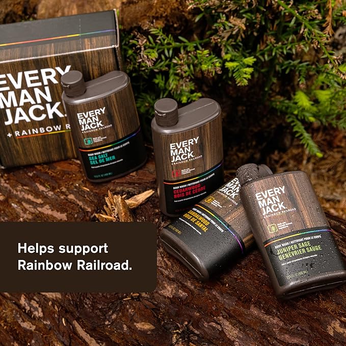 Every Man Jack Body Wash Variety Box - Includes Four Body Washes with Clean Ingredients & Incredible Scents - Round Out His Routine with Sandalwood, Cedarwood, Juniper Sage, & Sea Salt Body Washes