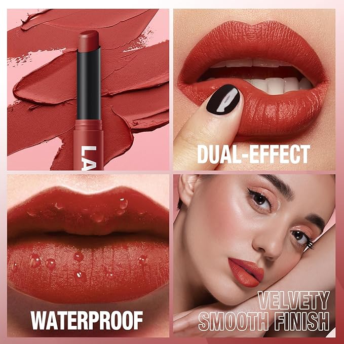 Jolilab 3Pcs Velvet Matte Lipstick Nude Matte Soft Dark Color Stick High Pigmented Long-Lasting Waterproof Lip Stick Lip Balm Beauty Cosmetics Gift for Girls and Women（01#+02#+03#