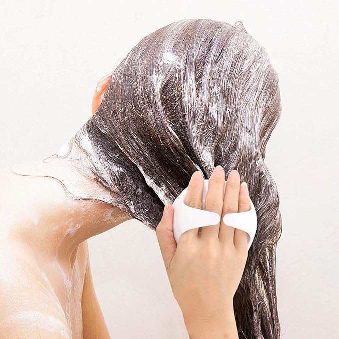 BTYMS Silicone Scalp Scrubber Shampoo Brush With Extra Long Bristles, Hair Massager for Growth & Dandruff Removal - White